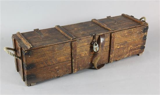 A large stage prop wooden rifle musket box